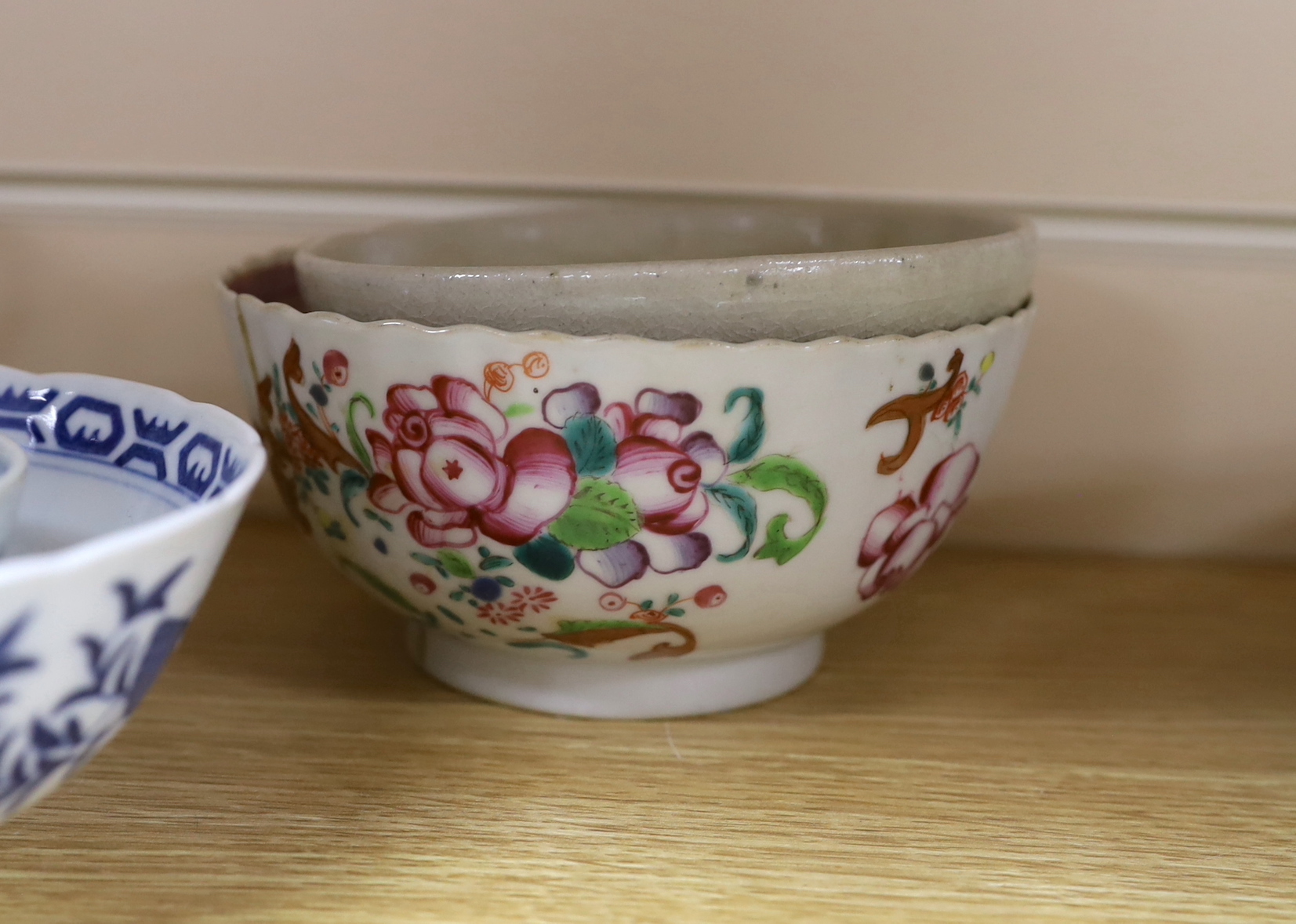 Three Chinese famille verte dishes, various bowls and tea bowls and a cup